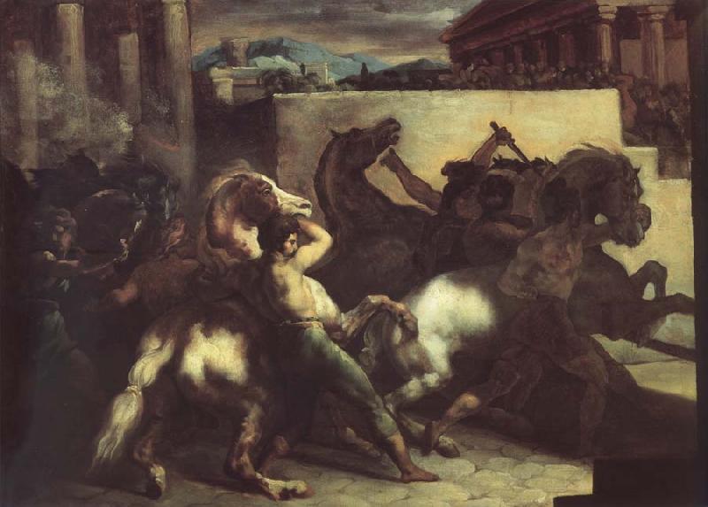 Theodore   Gericault The race of the wild horses France oil painting art